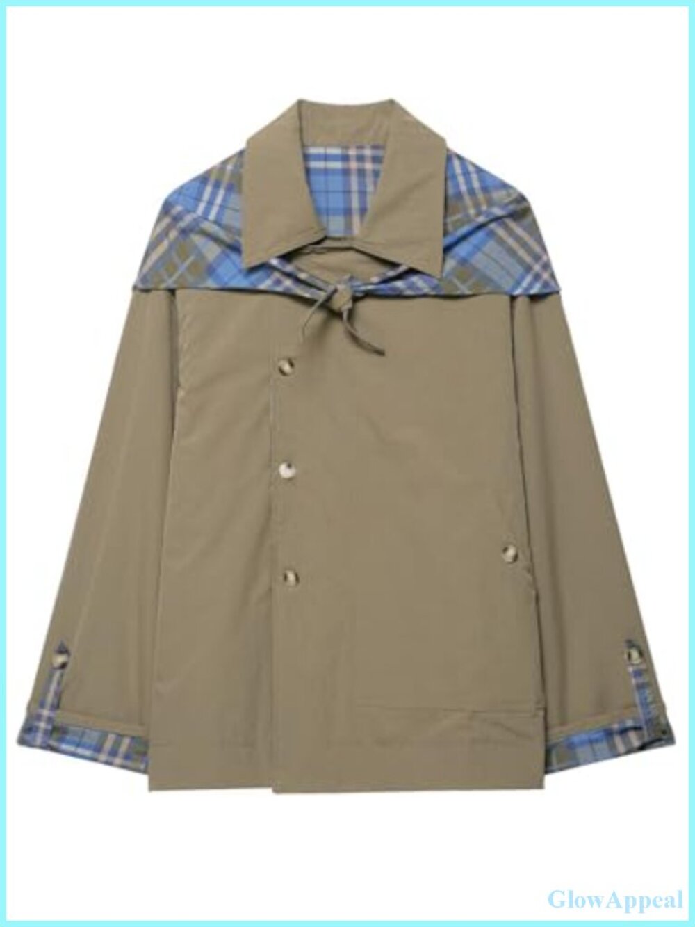 Women's Reversible Cropped Trench Coat Plaid Lightweight Jacket Fall Layering